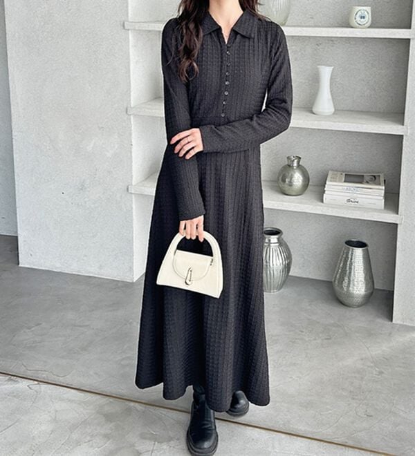 GeeRA（ジーラ）の「ポロ衿表面感素材マーメイドワンピース（カットソーワンピース）」｜詳細画像