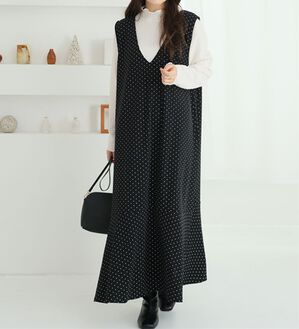 A HAPPY MARILYN（アハッピーマリリン）の「【Ｌ～８Ｌ】選べる丈！リブトップス&times;マーメイドジャンスカ２点セット（アンサンブル）」｜ドット(ﾀｸﾞｽﾐｸﾛ)