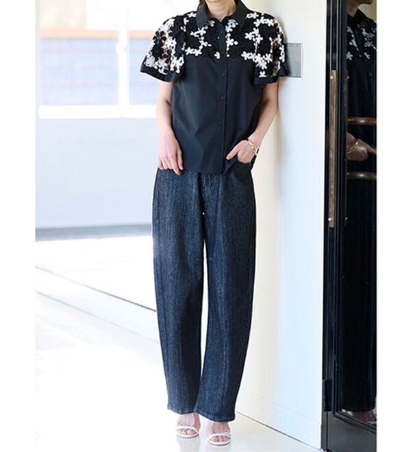 RANAN（ラナン）の「きれい見え麻入りカーブデニム（フルレングスパンツ）」｜詳細画像