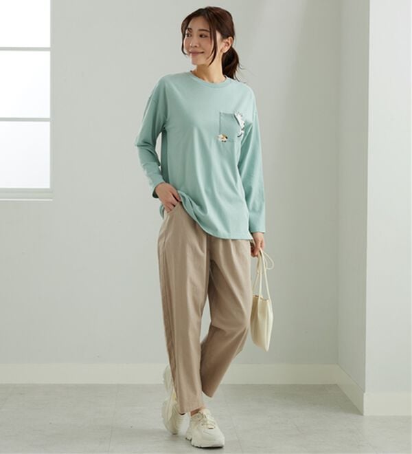 「ネコ刺しゅうワッフル素材切替チュニック（チュニック）」｜詳細画像