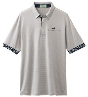 「＜クロコダイル＞接触冷感シャドーボーダーポロ（メンズポロシャツ）」｜ライトグレー