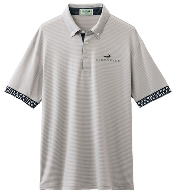 「＜クロコダイル＞接触冷感シャドーボーダーポロ（メンズポロシャツ）」｜ライトグレー