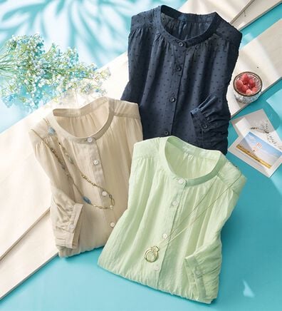 ルフラン（ルフラン）の「【３色組】風通る。３つドビーのコットンブラウス（ブラウス）」