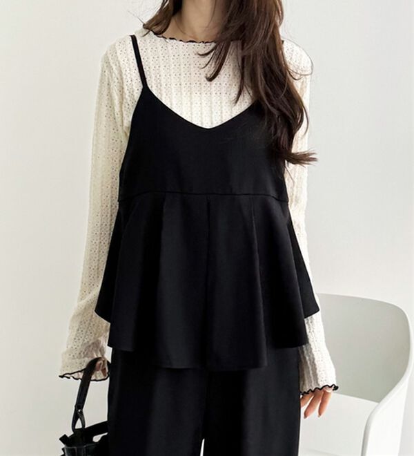 GeeRA（ジーラ）の「セットアップ風プリーツビスチェキャミサロペ（オールインワン）」｜詳細画像