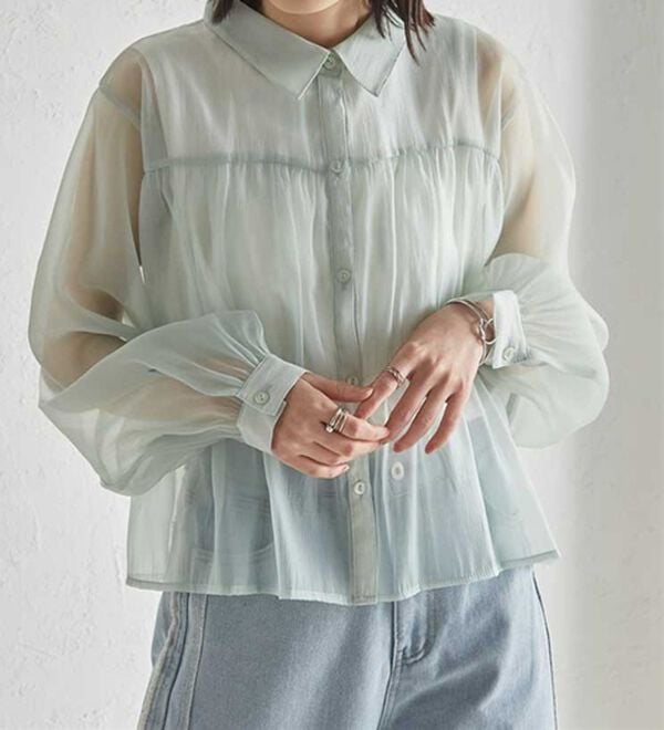 RANAN（ラナン）の「シャーリングシアーショートシャツ（ブラウス）」｜詳細画像