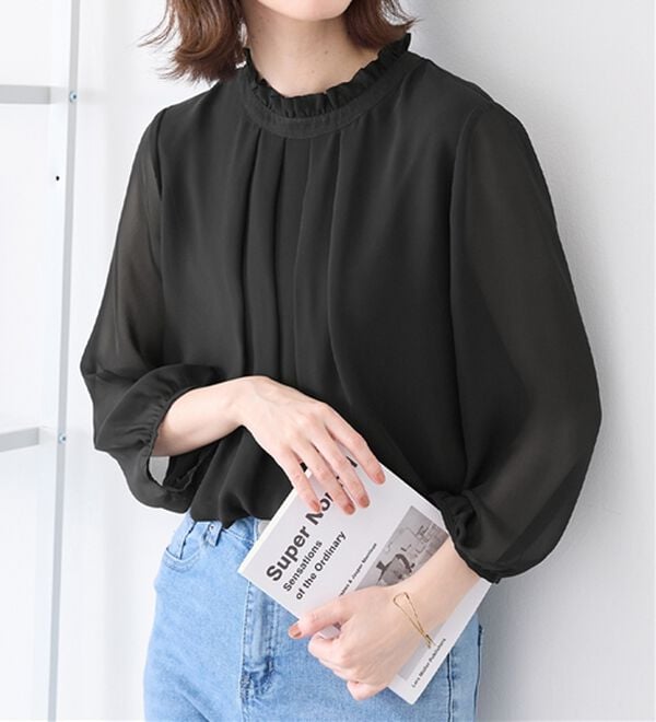 cygne　シーニュ　シフォンフリルブラウス　黒　ブラック cygne シーニュ シフォンフリルブラウス 黒 ブラック フリル