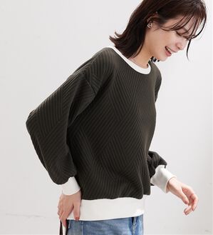 BELLUNA（ベルーナ）の「幾何柄ジャカード配色リブプルオーバー（カットソー）」｜カーキ