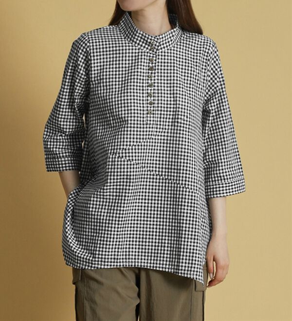 BELLUNA（ベルーナ）の「綿１００％スラブ素材スタンド衿切替ブラウス（ブラウス）」｜詳細画像