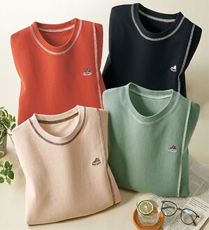 BELLUNA（ベルーナ）の「【４枚組】配色ステッチ刺しゅうＴシャツ（Tシャツ）」｜4枚組