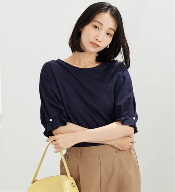 BELLUNA（ベルーナ）の「【接触冷感】涼感素材袖パールデザインプルオーバー（カットソー）」｜詳細画像