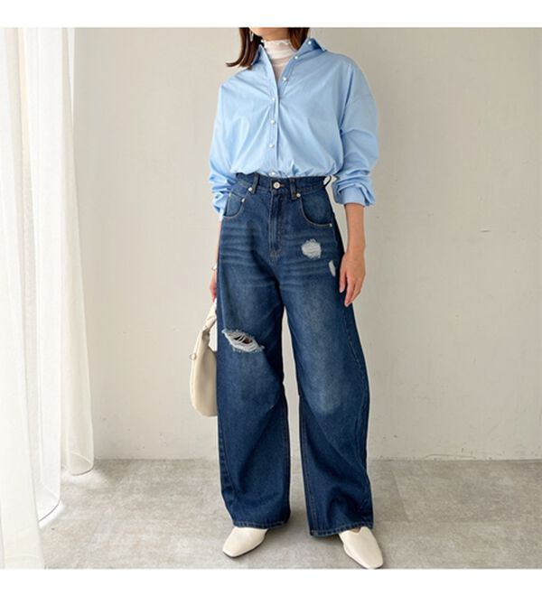 GeeRA（ジーラ）の「ダメージカーブデニムパンツ（フルレングスパンツ）」｜詳細画像