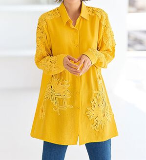 BELLUNA（ベルーナ）の「流れる花レースシャツチュニック（チュニック）」｜イエロー