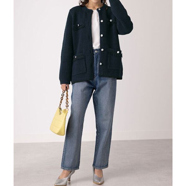 BELLUNA（ベルーナ）の「フリンジ使いノーカラーニットジャケット（その他ジャケット）」｜詳細画像