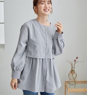 GeeRA（ジーラ）の「羽織にもなる！ペプラムシャツチュニック（チュニック）」｜ブラック系ストライプ