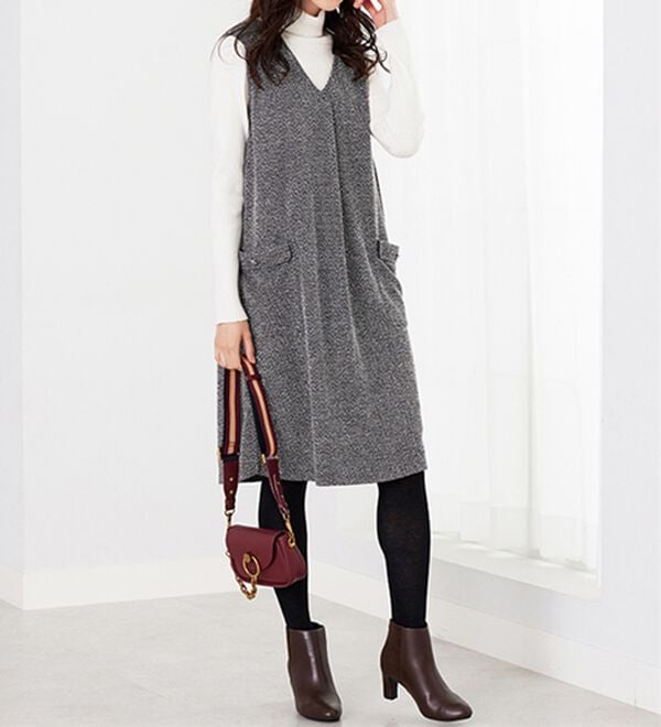 BELLUNA（ベルーナ）の「ツイード調タック使いジャンパースカート（チュニックワンピース）」｜詳細画像