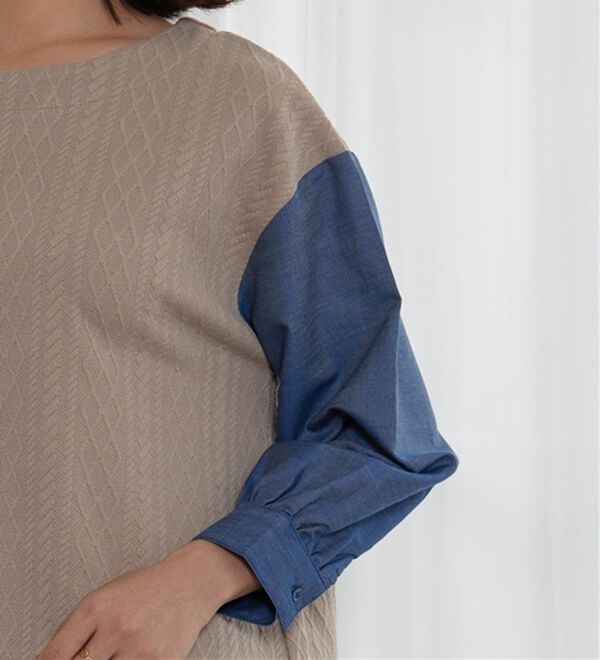 BELLUNA（ベルーナ）の「ケーブル&times;デニム切替チュニック（チュニック）」｜詳細画像