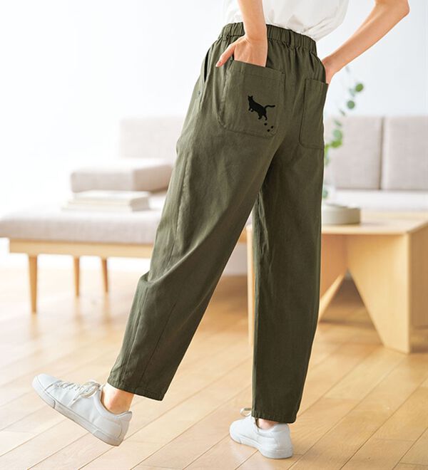BELLUNA（ベルーナ）の「ネコ刺しゅうゆったりパンツ（ワイドパンツ・ガウチョ）」｜詳細画像