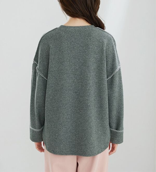 BELLUNA（ベルーナ）の「ニットソー素材ブランケットステッチプルオーバー（カットソー）」｜詳細画像