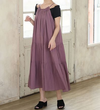 A HAPPY MARILYN（アハッピーマリリン）の「【Ｌ～６Ｌ】【風通るプレミアム】ティアード切替キャミワンピース（ロングワンピース）」