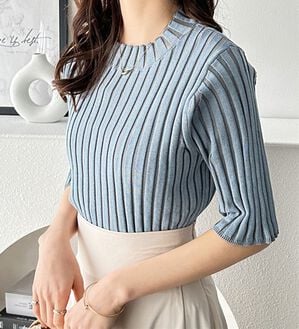 GeeRA（ジーラ）の「配色リブハイネックニット（ニット・セーター）」｜ブルー系