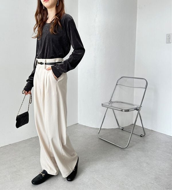 GeeRA（ジーラ）の「着心地抜群！ハイウエストダブルタックワイドパンツ（フルレングスパンツ）」｜詳細画像