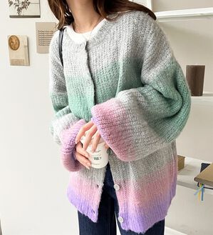 GeeRA（ジーラ）の「前後２ＷＡＹ配色起毛ニットカーデ（ニットカーディガン）」｜詳細画像