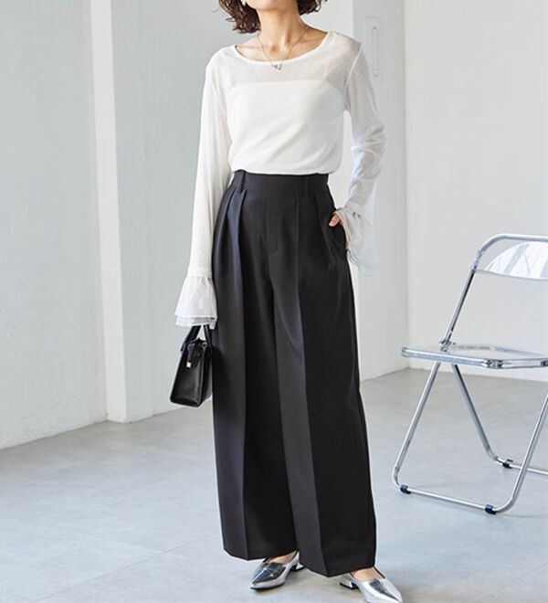 RANAN（ラナン）の「【選べる股下】きれい見え２タックワイドスラックス（ワイドパンツ・ガウチョ）」｜詳細画像