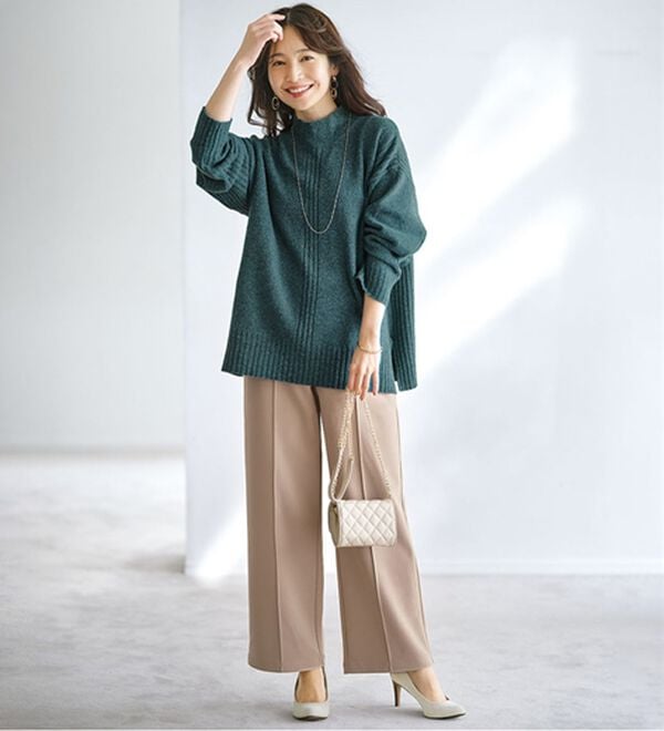 BELLUNA（ベルーナ）の「【快適Ｌａｂ．】裏起毛ジョーゼット素材ワイドパンツ（ワイドパンツ・ガウチョ）」｜詳細画像