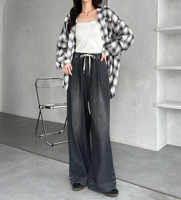 GeeRA（ジーラ）の「美脚見えイージーワイドデニムパンツ（フルレングスパンツ）」｜詳細画像