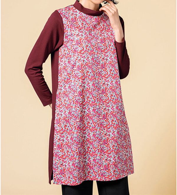 VINNO（ヴィノ）の「リバティプリント・異素材切替チュニック（チュニック）」｜ワイン系