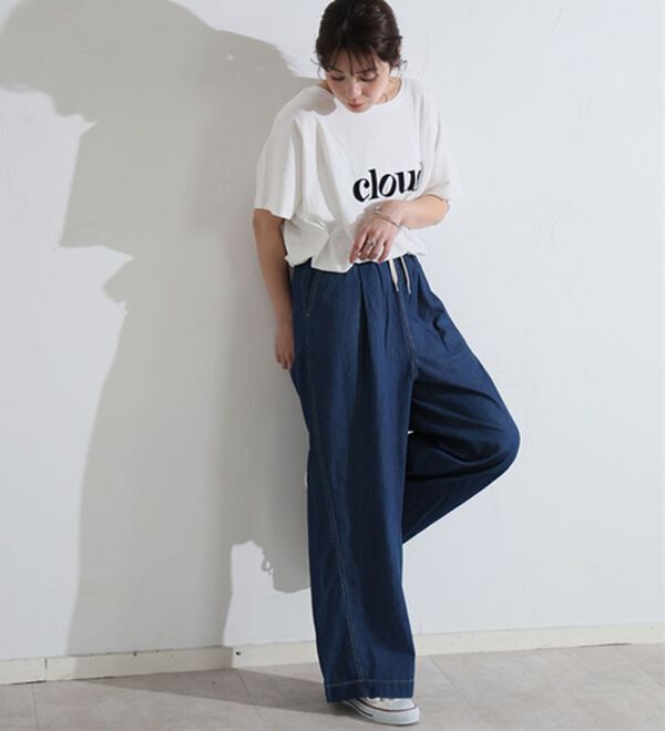 A HAPPY MARILYN（アハッピーマリリン）の「【Ｍ～８Ｌ】楽して叶う！イージーデニムワイドパンツ（ワイドパンツ・ガウチョ）」｜詳細画像