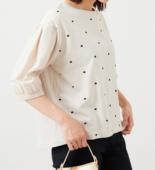 BELLUNA（ベルーナ）の「ドット刺しゅうデザイン袖切替プルオーバー（カットソー）」｜詳細画像