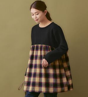 Viola e Viola（ヴィオラ エ ヴィオラ）の「裏起毛チェック柄切替チュニック（チュニック）」｜ベージュ系チェック