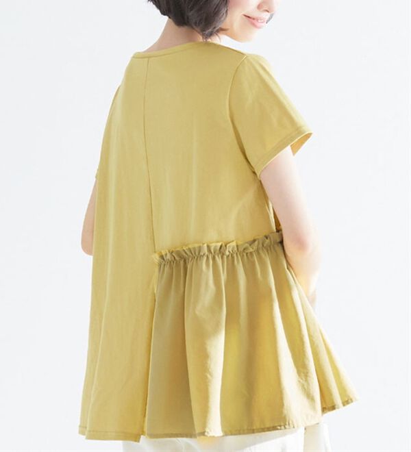 Viola e Viola（ヴィオラ エ ヴィオラ）の「アシメ異素材使いギャザーＴシャツ（カットソー）」｜詳細画像