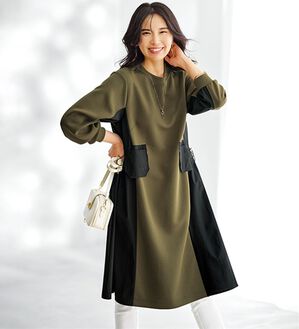 BELLUNA（ベルーナ）の「配色切替ポケットデザインワンピース（その他ワンピース）」｜カーキ系