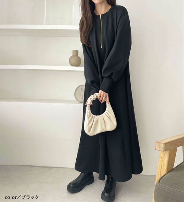 GeeRA（ジーラ）の「【再入荷】1枚で決まる！ハーフジップフレアワンピース（カットソーワンピース）」｜詳細画像