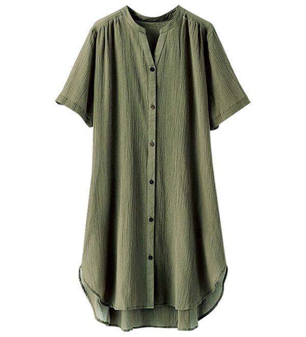 BELLUNA（ベルーナ）の「綿１００％楊柳素材スキッパー半袖ワンピース（その他ワンピース）」｜詳細画像