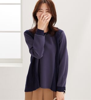 BELLUNA（ベルーナ）の「ケーブル柄ニット切替プルオーバー（カットソー）」｜ネイビー