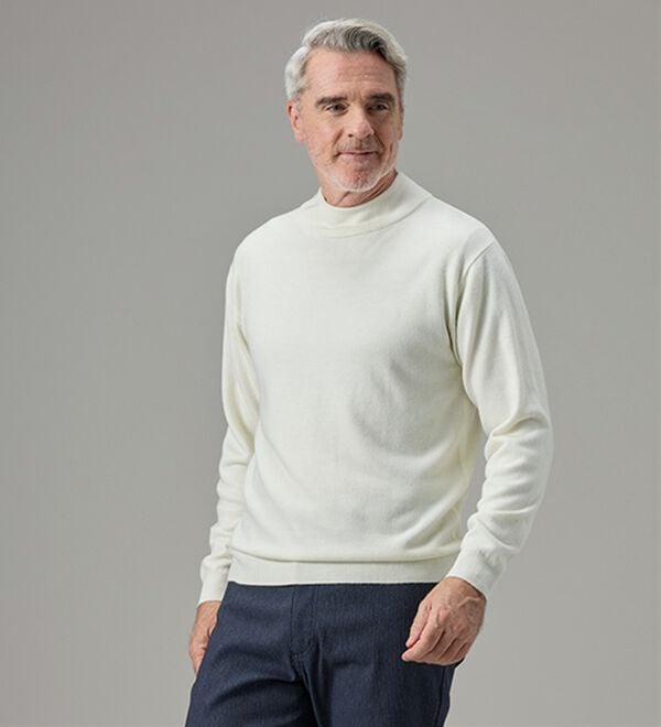 「カシミヤタッチやわらかハイネックセーター（メンズニット・セーター）」｜詳細画像