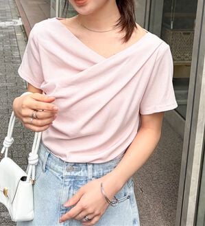 RANAN（ラナン）の「【ひんやり／着映え】上品ドレープリブＴシャツ（カットソー）」｜ライトピンク