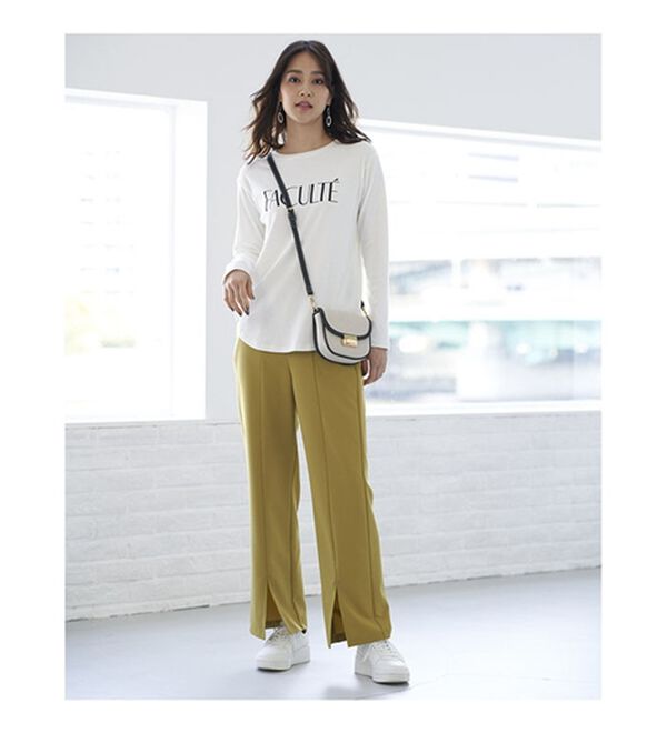 BELLUNA（ベルーナ）の「錯覚美脚！裾スリットセミワイドパンツ（フルレングスパンツ）」｜詳細画像