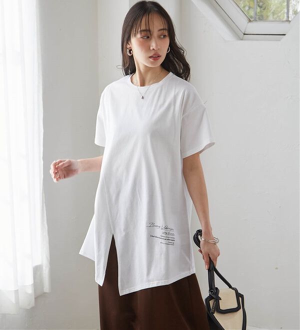 RANAN（ラナン）の「【ひんやり】ロゴプリントチュニックTシャツ（Tシャツ）」｜詳細画像