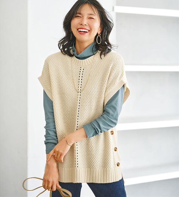 ボタン使いゆったりニットベスト - ベルーナ【公式】