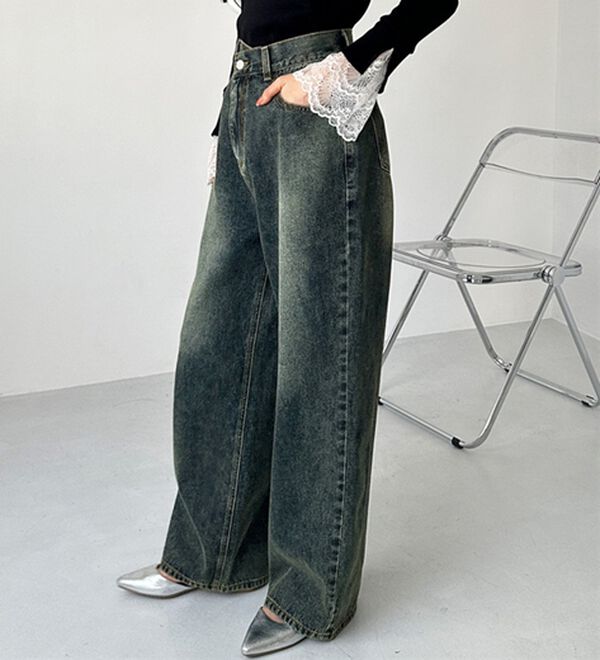 GeeRA（ジーラ）の「美脚見え！２ボタンウエストワイドデニムパンツ（フルレングスパンツ）」｜詳細画像