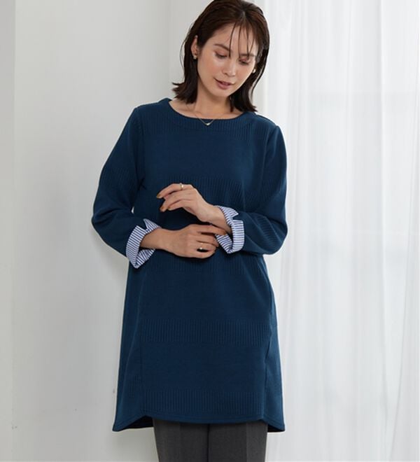 BELLUNA（ベルーナ）の「後ろボタンボーダージャカードワンピース（その他ワンピース）」｜詳細画像