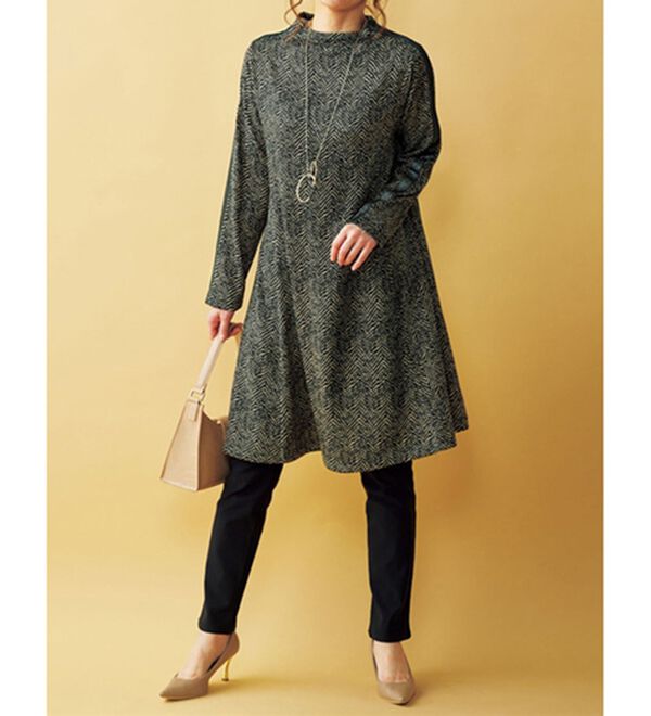 BELLUNA（ベルーナ）の「裏起毛ヘリンボーン柄ライン配色使いチュニック（チュニックワンピース）」｜詳細画像