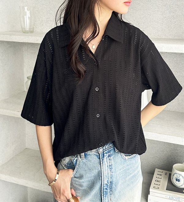 GeeRA（ジーラ）の「透かし編カットソーポロ衿シャツ（シャツ）」｜詳細画像