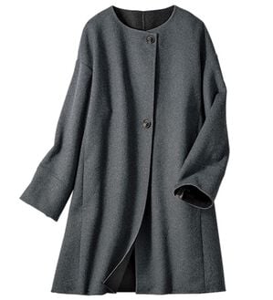 VINNO（ヴィノ）の「ハンドメイドライク・ウール入コート（ロングコート）」｜チャコール系