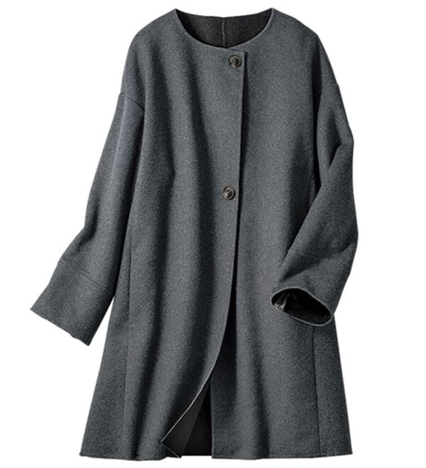 VINNO（ヴィノ）の「ハンドメイドライク・ウール入コート（ロングコート）」｜チャコール系