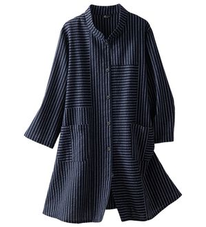 ルフラン（ルフラン）の「日本製　久留米織綿１００％切替ブラウス（ブラウス）」｜紺系